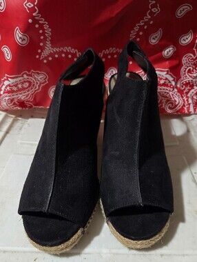 BRASH Black Espadrille Wedge Peep-Toe Sandals - Unbranded
